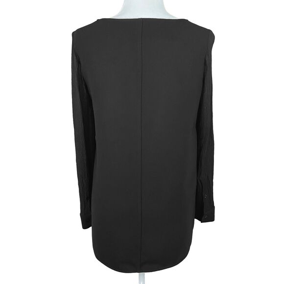 Theory Black Tunic Blouse Top Size S Crinkle Silk Semi-Sheer Long Sleeves - Picture 3 of 6